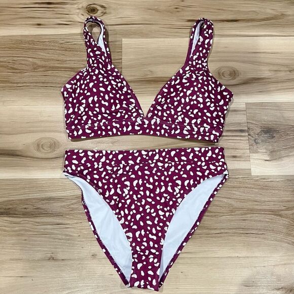 Maroon and White Two Piece Bikini Women’s Large - Picture 1 of 5